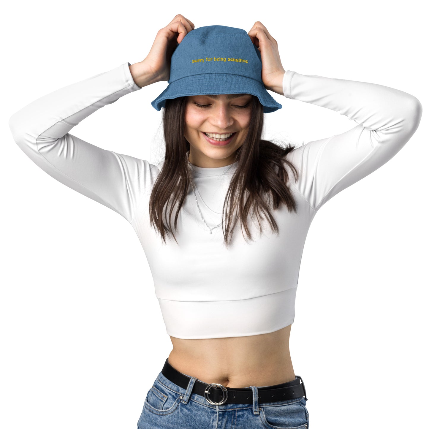 Skin "sorry for being sensitive" Denim bucket hat